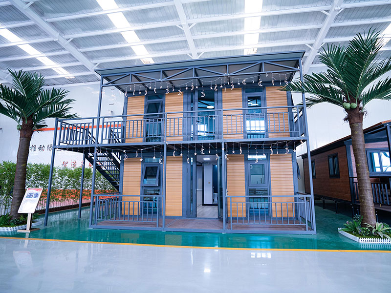Casa modular expandible de doble cara de techo plano de dos niveles