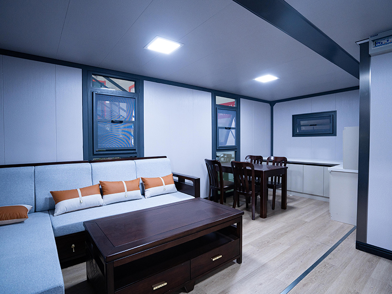 Casa modular expandible de doble cara de techo plano de dos niveles(Imagen4)